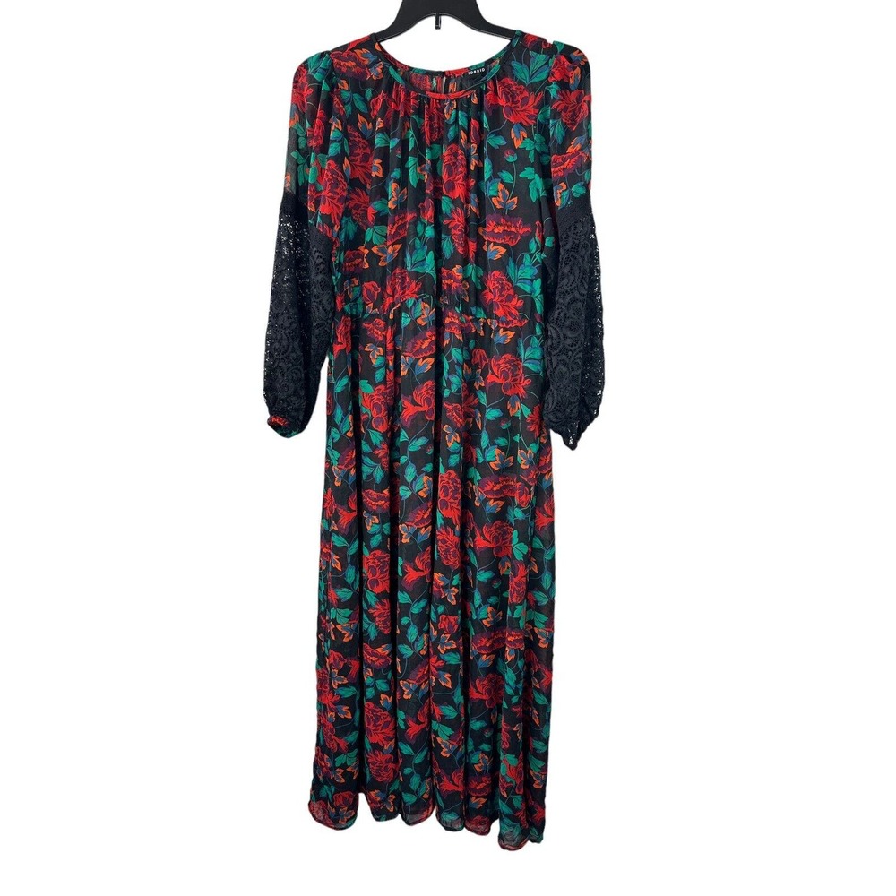 *Read* Torrid SHEER Maxi Peasant Dress Chiffon Floral *Minus Belt Plus Size 2 2X - Picture 6 of 14